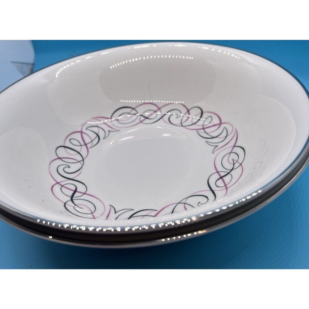 2 Mid-century modern 9” Serving Bowls pink gray Swirls Park Lane MCM  silver